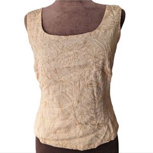 Embroidered linen blend coral scoop neck sleeveless top lined 4us small